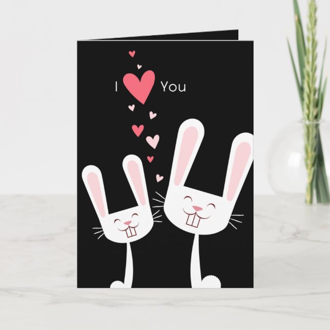 Cartes Pour Fêtes Annuelles Je t'aime Lapin lapins (noir) Valentine (Devant)