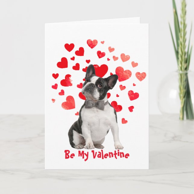 Cartes Pour Fêtes Annuelles Je t'aime, le chien de Boston Terrier Valentine (Devant)