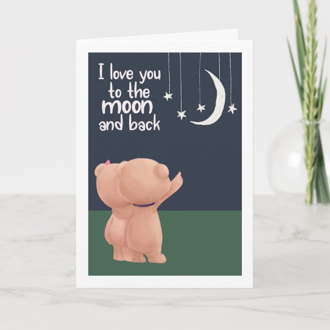 Cartes Pour Fêtes Annuelles Je t'aime Lune et les ours de derrière Valentines  (Devant)