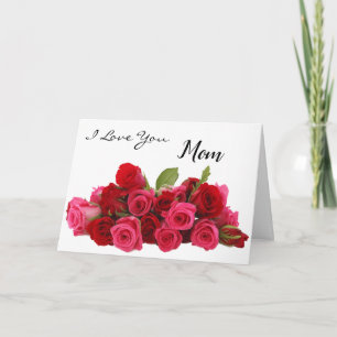 Cartes Pour Fêtes Annuelles Je t'aime maman Bouquet de roses rouges et roses