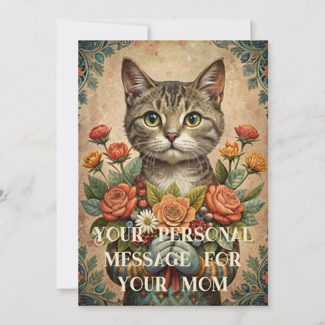 Cartes Pour Fêtes Annuelles Je t'aime maman - fête des mères chat avec des fle (Devant)