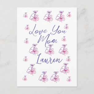 Cartes Pour Fêtes Annuelles je t'aime maman fleurs mauve mauve nom simpl