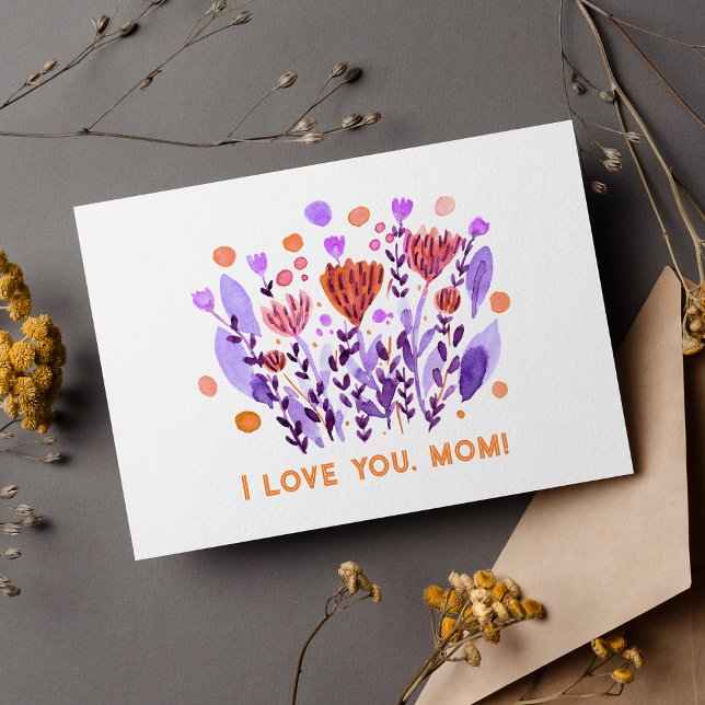 Cartes Pour Fêtes Annuelles Je t'aime, maman Fleurs mignonnes rétro doodle (Créateur téléchargé)