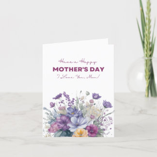 Cartes Pour Fêtes Annuelles Je t'aime maman fleurs sauvages aquarelle personna