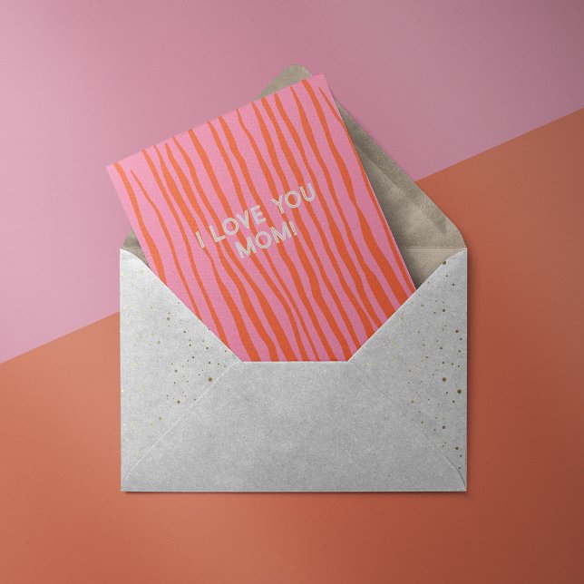 Cartes Pour Fêtes Annuelles Je t'aime maman lignes ondulées rétro rose pastel  (Créateur téléchargé)