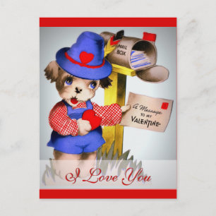 Cartes Pour Fêtes Annuelles Je t'aime mignonne Vintage Valentine Chien boîte a
