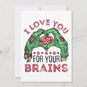 Cartes Pour Fêtes Annuelles Je t'aime pour tes cerveaux Saint-Valentin zombie