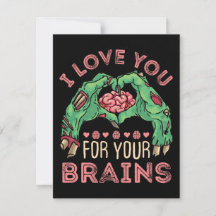 Cartes Pour Fêtes Annuelles Je t'aime pour ton cerveau Saint-Valentin zombie