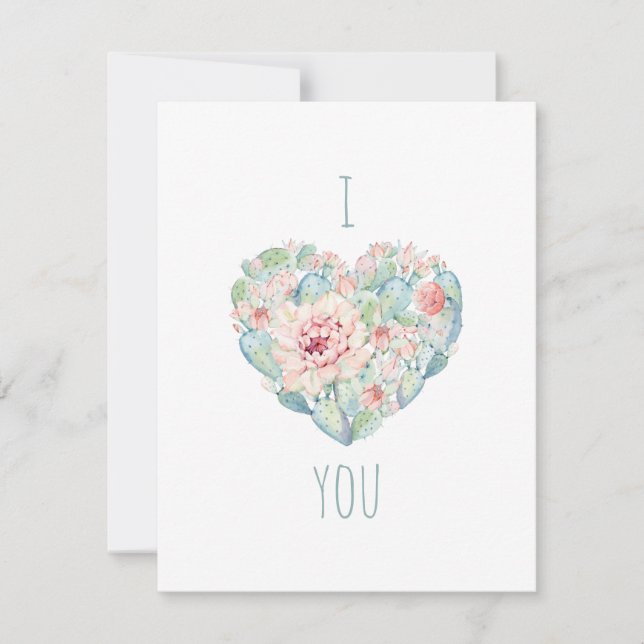 Cartes Pour Fêtes Annuelles Je t'aime. Saint Valentin. Aquarelle succulente (Devant)