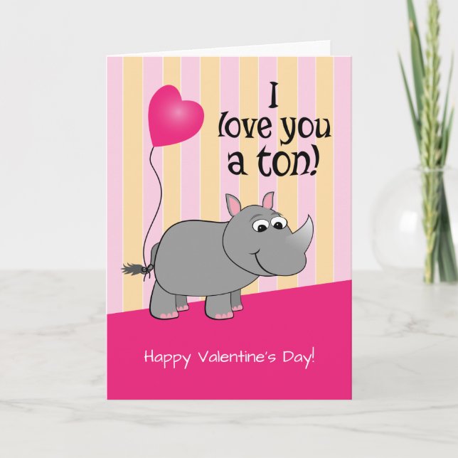 Cartes Pour Fêtes Annuelles Je T'Aime Une Tonne ! La Saint Valentin de Rhino (Devant)