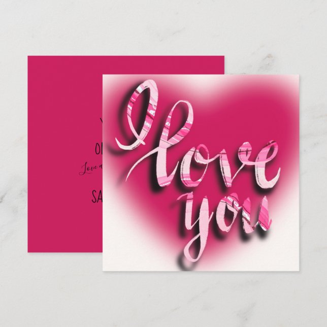 Cartes Pour Fêtes Annuelles Je T'Aime Valentines Moderne Coeur Rose (Devant / Derrière)