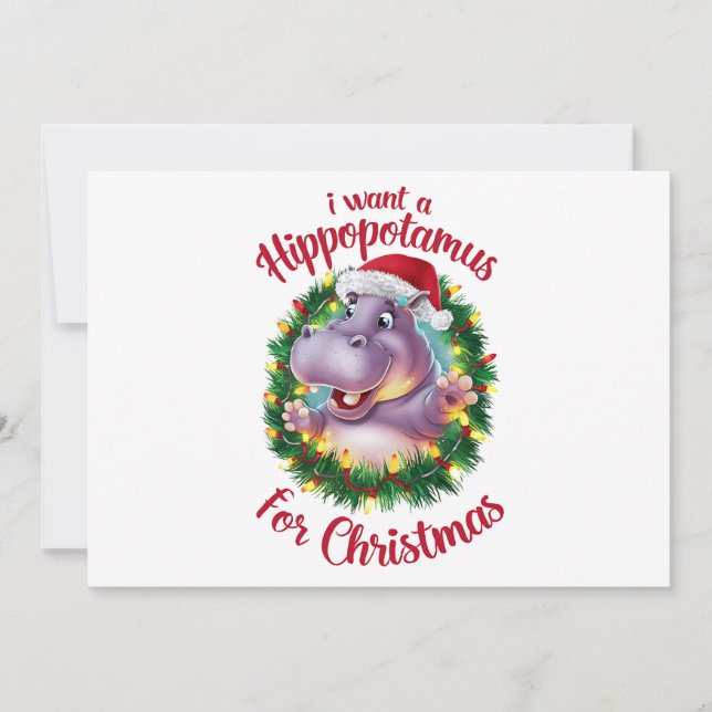 Cartes Pour Fêtes Annuelles Je veux un hippopotame pour Noël Xmas Hippo (Devant)