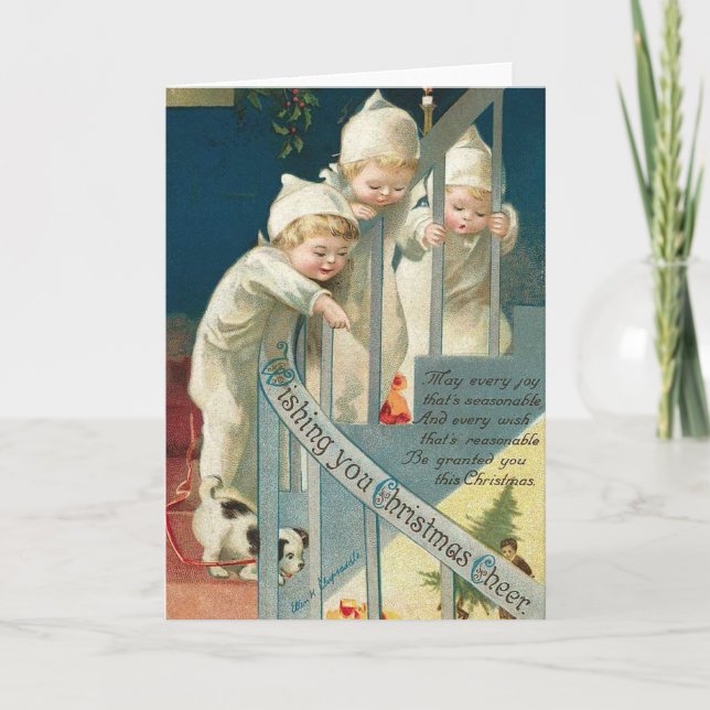 Cartes Pour Fêtes Annuelles Je vous souhaite Noël Joyeux enfants, chien sur la (Devant)