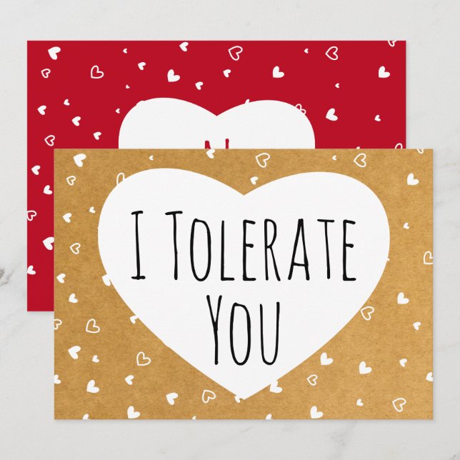 Cartes Pour Fêtes Annuelles Je Vous Tolère Drôle Vday Sarcastique (Devant / Derrière)