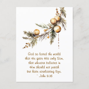 Cartes Pour Fêtes Annuelles Jean 3:16 Bible Verse Christian Gold Noël