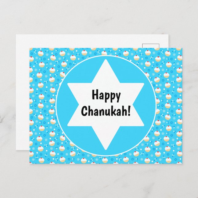 Cartes Pour Fêtes Annuelles Jelly Doughnuts de Chanukah Étoiles Juives Flocons (Devant / Derrière)