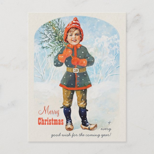Cartes Pour Fêtes Annuelles Jenny Nyström Boy avec un sapin de Noël (Devant)