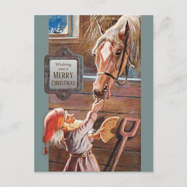 Cartes Pour Fêtes Annuelles Jenny Nyström Christmas Tomte Brownie cheval stabl (Devant)