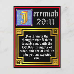 Cartes Pour Fêtes Annuelles Jeremiah 29:11 Lettre d'or illuminée Citation de l