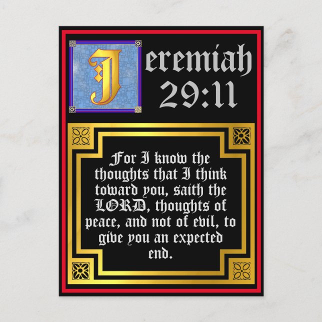 Cartes Pour Fêtes Annuelles Jeremiah 29:11 Lettre d'or illuminée Citation de l (Devant)