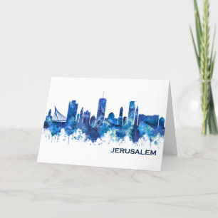 Cartes Pour Fêtes Annuelles Jérusalem Israël Skyline bleu