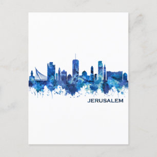 Cartes Pour Fêtes Annuelles Jérusalem Israël Skyline bleu
