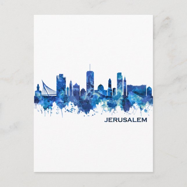 Cartes Pour Fêtes Annuelles Jérusalem Israel Skyline Blue (Devant)