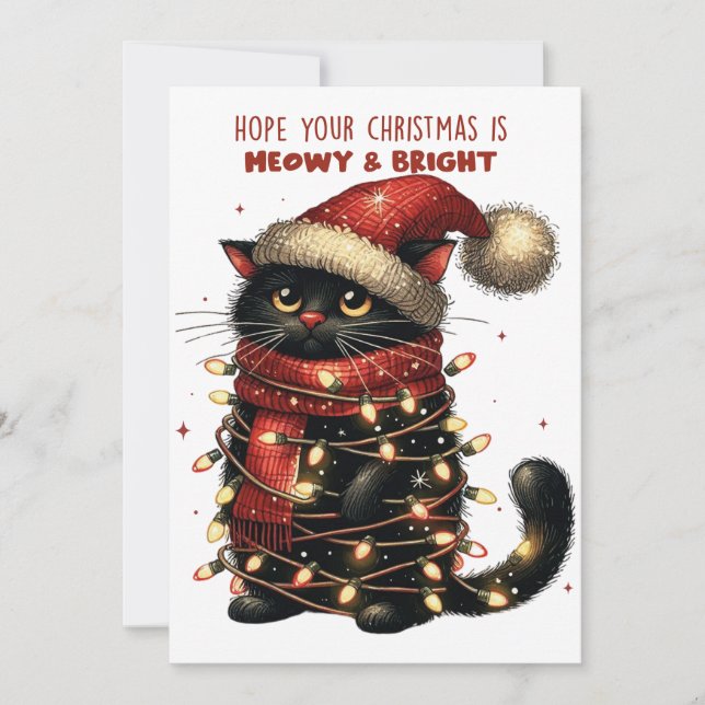 Cartes Pour Fêtes Annuelles J'espère que votre Noël est Meowy & Bright Card (Devant)