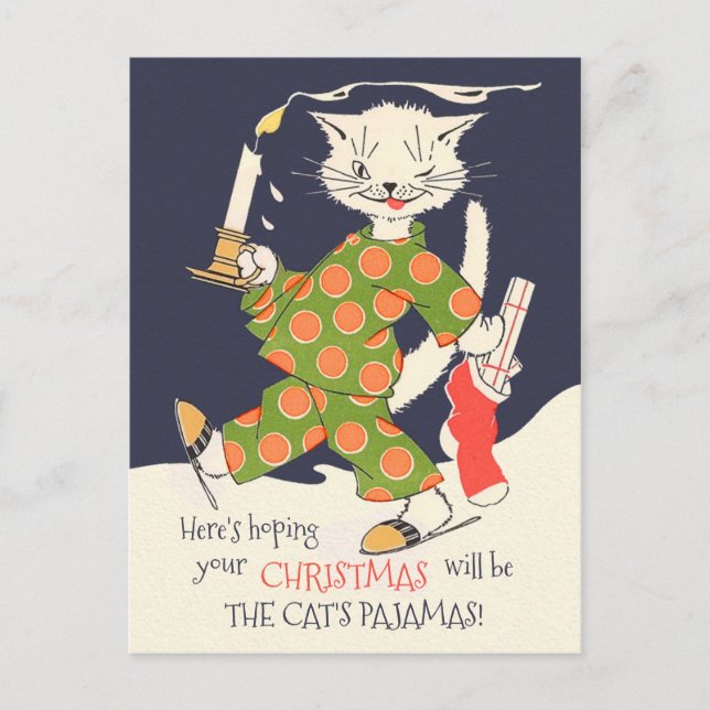 Cartes Pour Fêtes Annuelles J'espère que votre Noël sera le pyjama du chat ! (Devant)