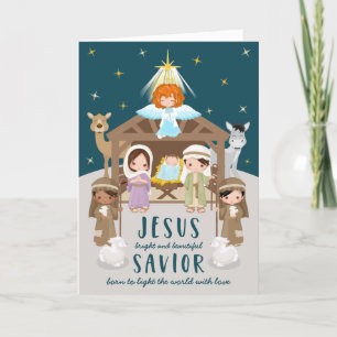 Cartes Pour Fêtes Annuelles Jésus bébé de la Nativité mignon Noël   Beige