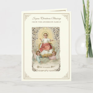 Cartes Pour Fêtes Annuelles Jésus bébé de Noël Poinsettias Chapelet