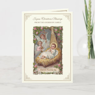 Cartes Pour Fêtes Annuelles Jésus bébé Noël Anges Poinsettias