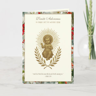 Cartes Pour Fêtes Annuelles Jésus bébé Noël catholique Poinsettia