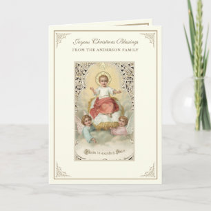 Cartes Pour Fêtes Annuelles Jésus bébé Noël Poinsettias Chapelet