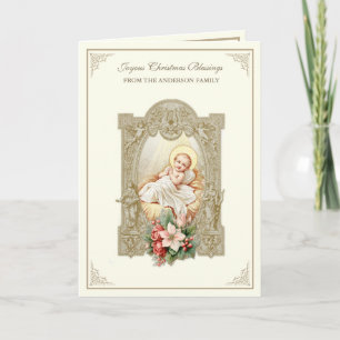 Cartes Pour Fêtes Annuelles Jésus bébé Noël Poinsettias Écriture