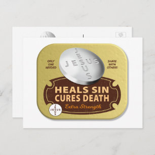 Cartes Pour Fêtes Annuelles Jesus Cures Pill - Foi Religieuse Chrétienne Prier