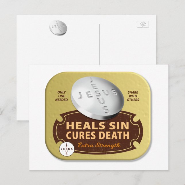 Cartes Pour Fêtes Annuelles Jesus Cures Pill - Foi Religieuse Chrétienne Prier (Devant / Derrière)