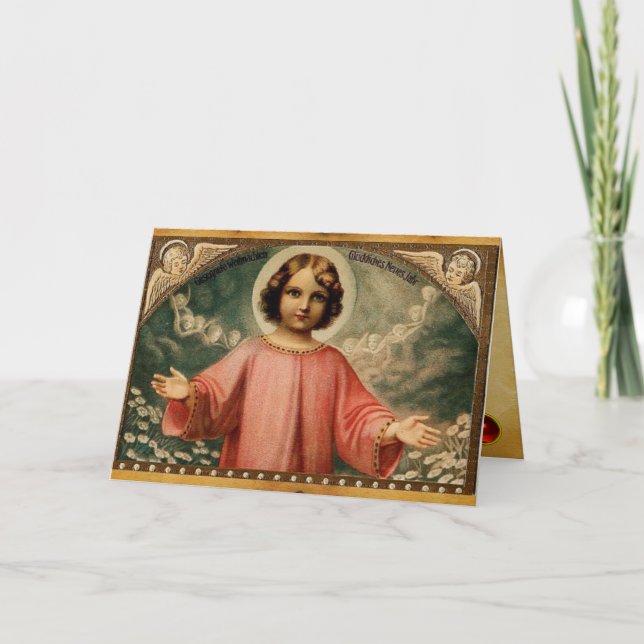 Cartes Pour Fêtes Annuelles JÉSUS ENFANT AUX ANGES, Parchemin Brown (Devant)