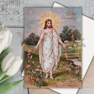 Cartes Pour Fêtes Annuelles Jésus Est Devenu Vintage La coutume chrétienne Pâq