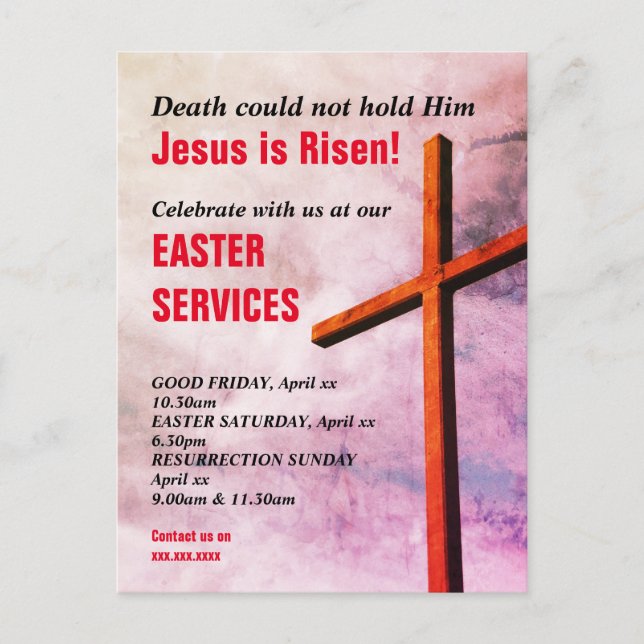 Cartes Pour Fêtes Annuelles Jésus est ressuscité EASTER SERVICES ÉGLISE Invita (Devant)