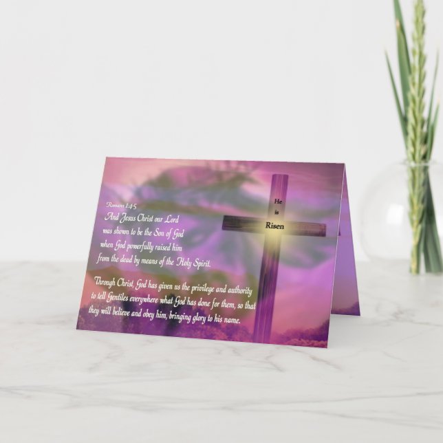 Cartes Pour Fêtes Annuelles Jésus - Il Est Ressuscité - Pâques Violet (Devant)