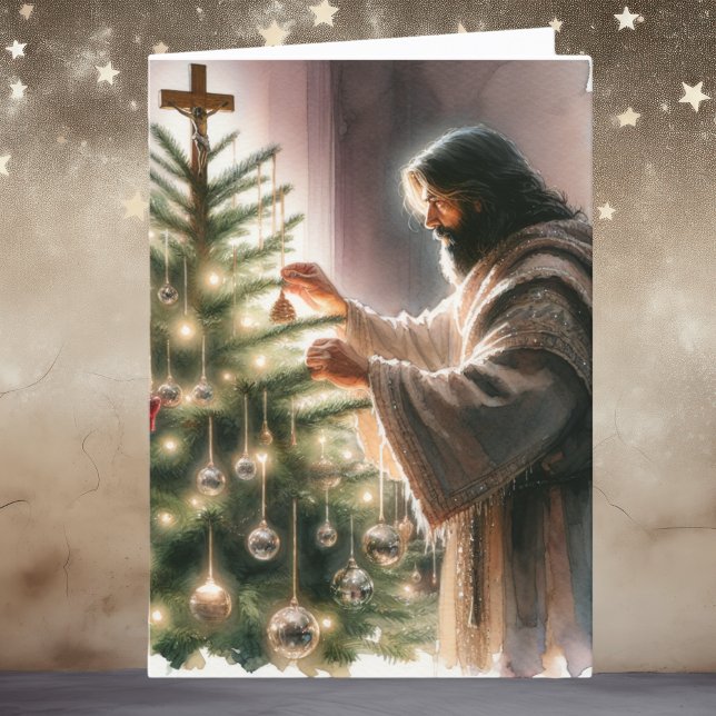Cartes Pour Fêtes Annuelles Jésus le Messie Décorant l'arbre de Noël (Créateur téléchargé)