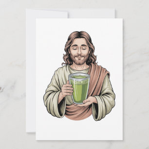 Cartes Pour Fêtes Annuelles Jésus tenant un breuvage vert matcha chrétien 