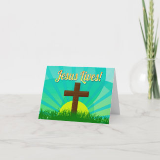 Cartes Pour Fêtes Annuelles Jésus vit la Croix de Pâques Bleue/Brown