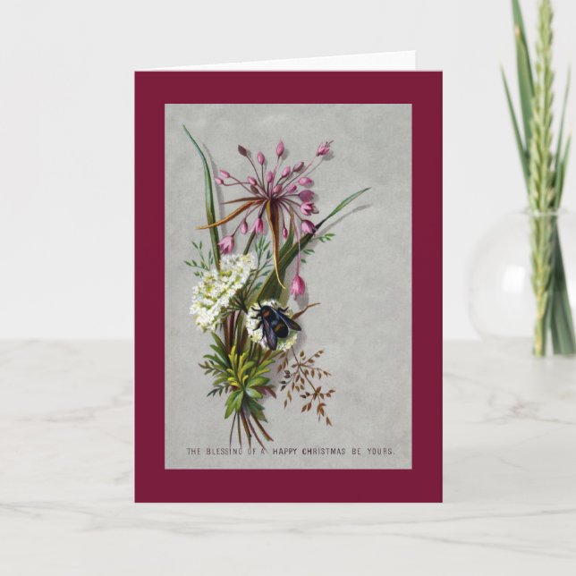 Cartes Pour Fêtes Annuelles Jet floral avec Noël victorien d'abeille (Devant)