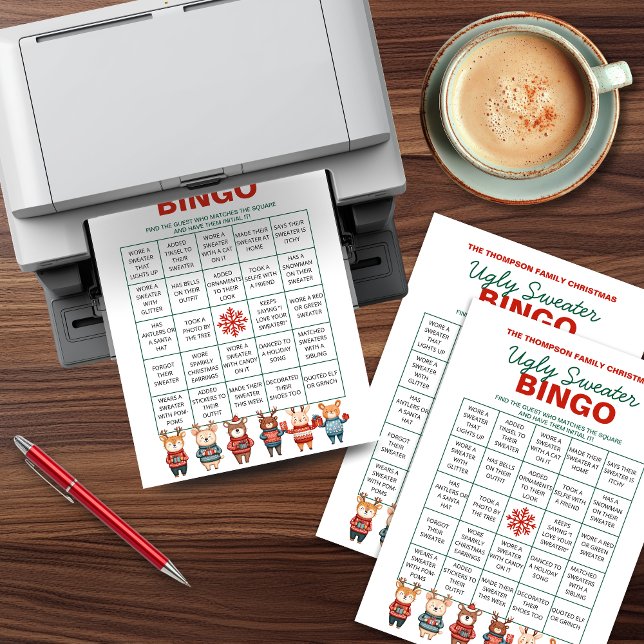 Cartes Pour Fêtes Annuelles Jeu de Bingo de Sweater Imprimable (Créateur téléchargé)