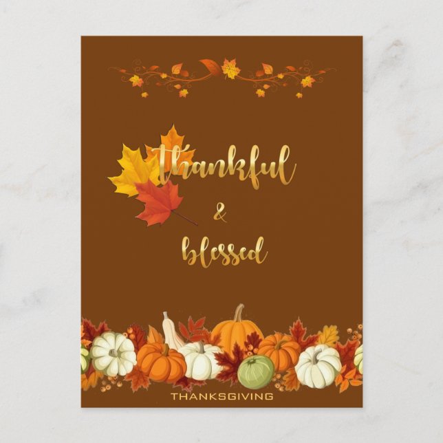 Cartes Pour Fêtes Annuelles Jeu de Grâces et Bienheureux Script d'or Thanksgiv (Devant)
