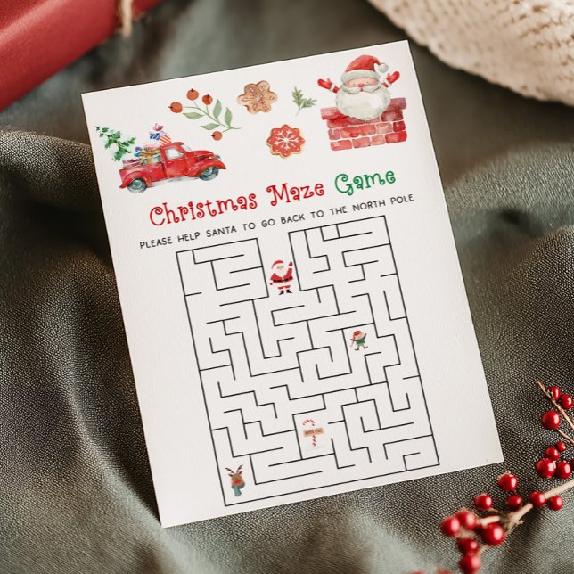 Cartes Pour Fêtes Annuelles Jeu de labyrinthe de Noël de Santa  (Christmas Party Game)