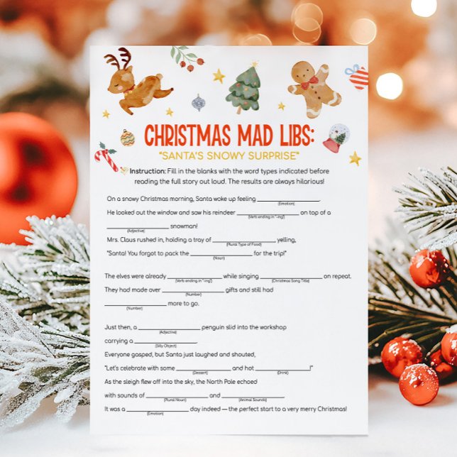 Cartes Pour Fêtes Annuelles Jeu de Mad Libs de Noël (Christmas Party Games )