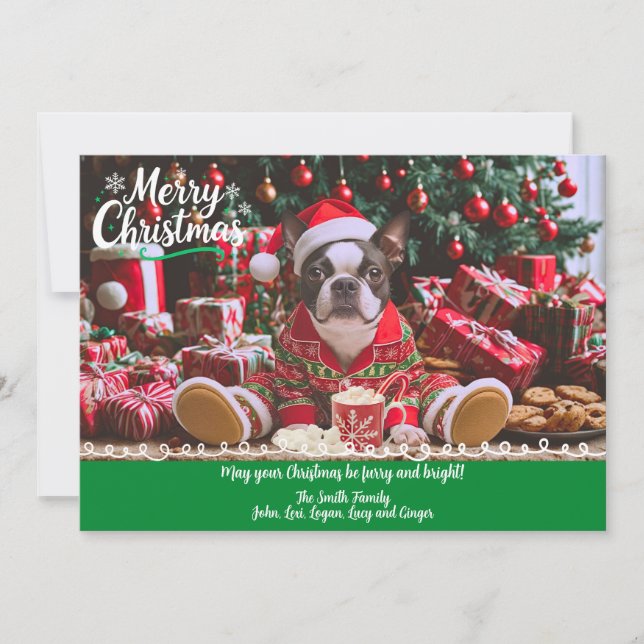 Cartes Pour Fêtes Annuelles Jeu de Noël personnalisé du mignon Boston Terrier (Devant)
